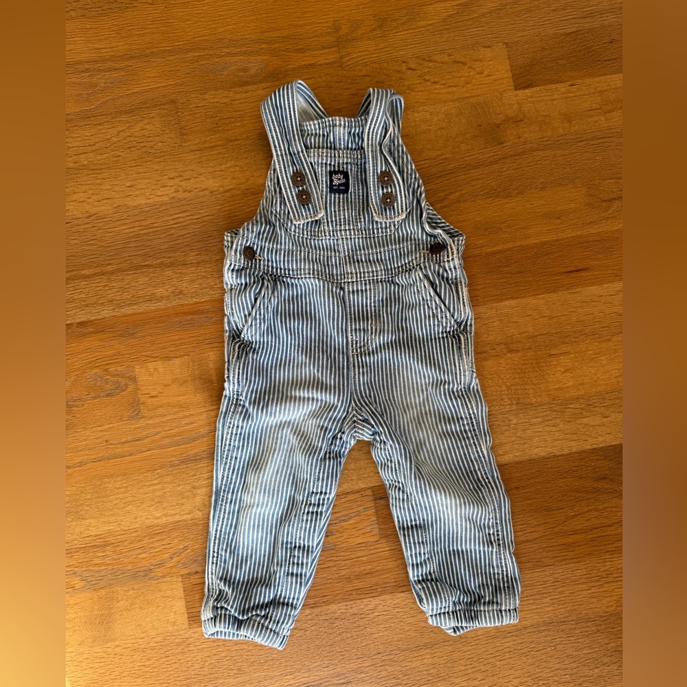 OshKosh B'gosh Blue Striped Overalls, 18m, snap bottoms